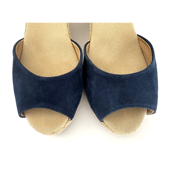 Kanna Espadrille Sandals 8 Blue Suede Peep-Toe Ankle Strap Jute Wedge Spain - Picture 6 of 15